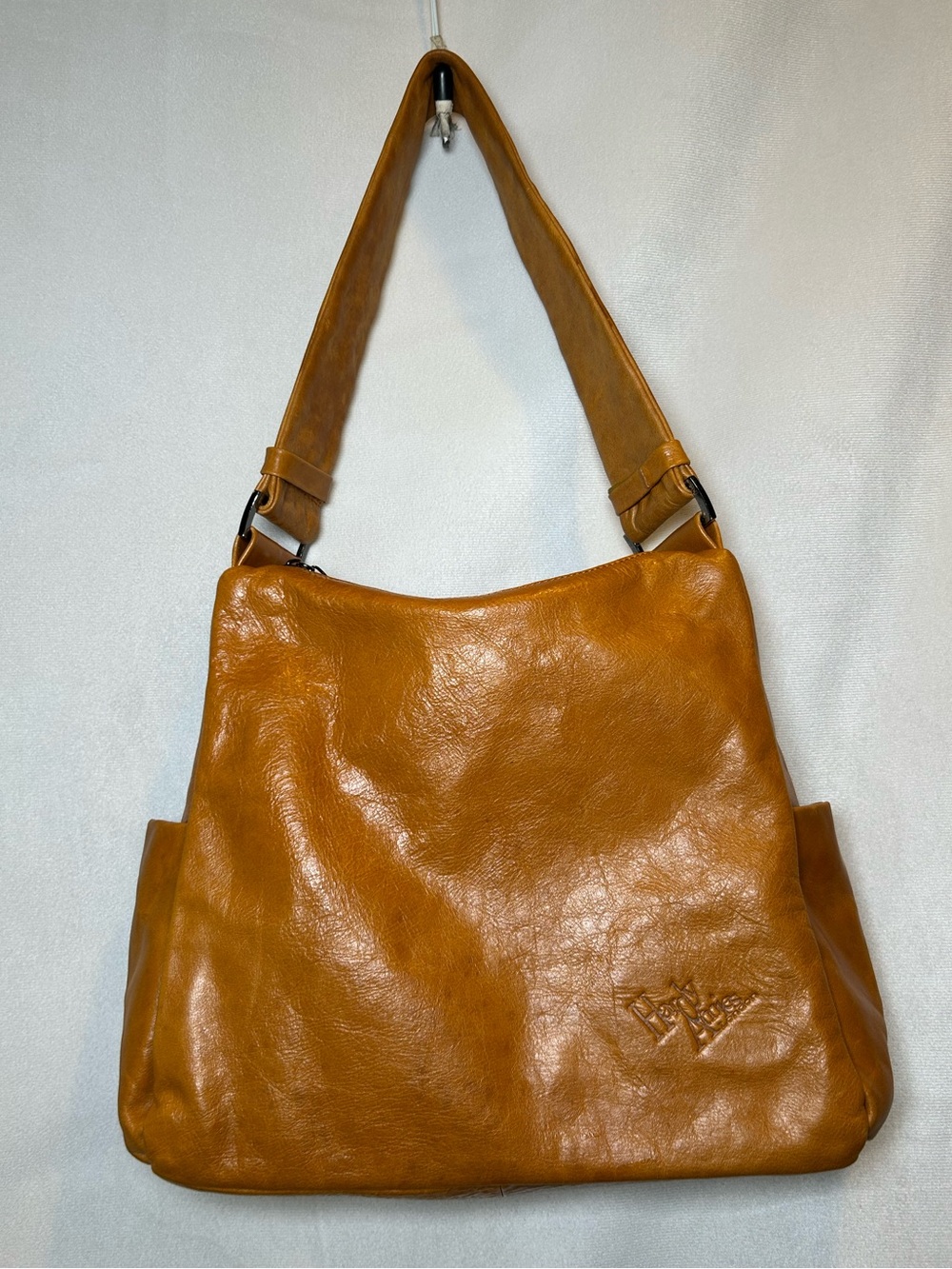 Vintage Hardy Amies London Cognac /Tan Slouchy Leather Hobo Shoulder Bag Purse